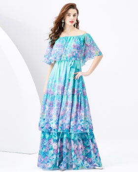 Vacation spring and summer lotus leaf edges dress