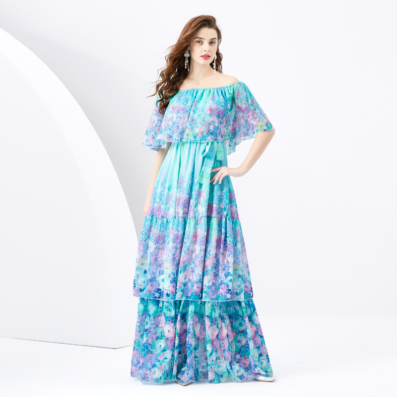 Vacation spring and summer lotus leaf edges dress