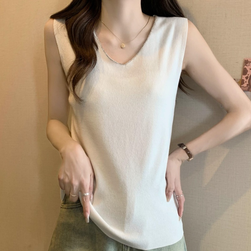 Sling knitted summer V-neck chain stitching ice silk vest