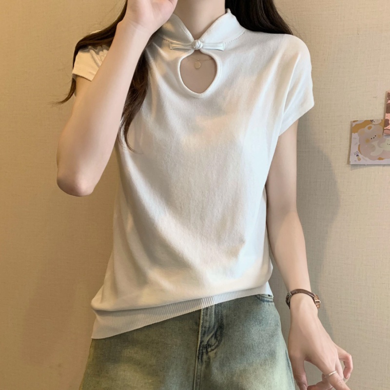 Chinese style summer T-shirt thin ice silk vest