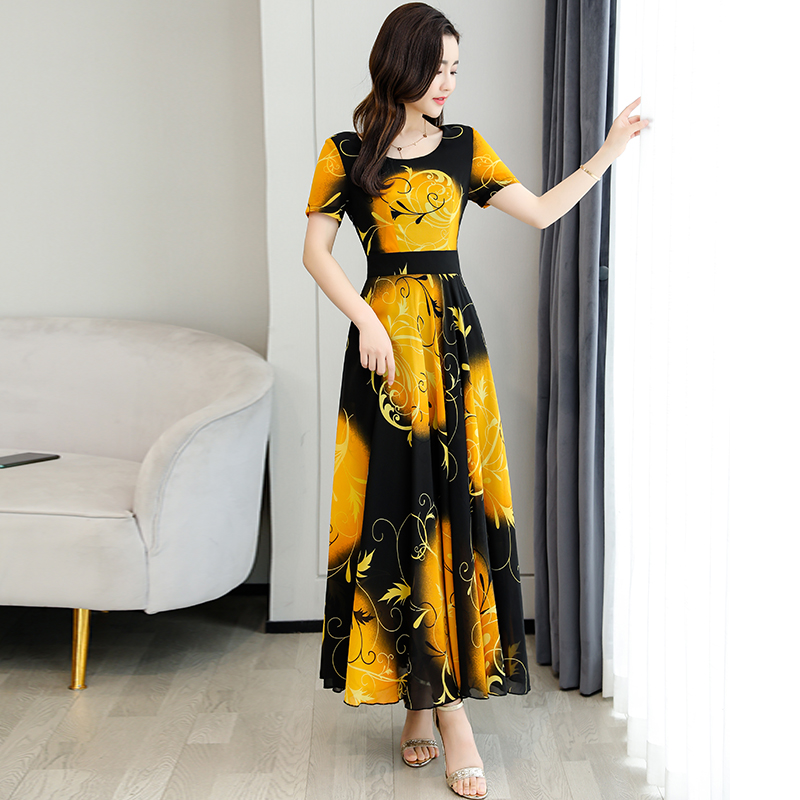 Short sleeve slim printing dress for women