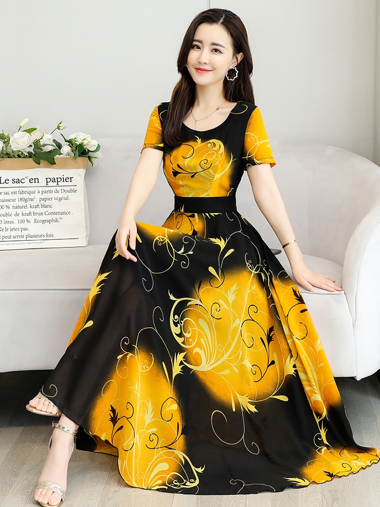 Short sleeve slim printing dress for women