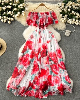 Floral pinched waist beautiful dress for women