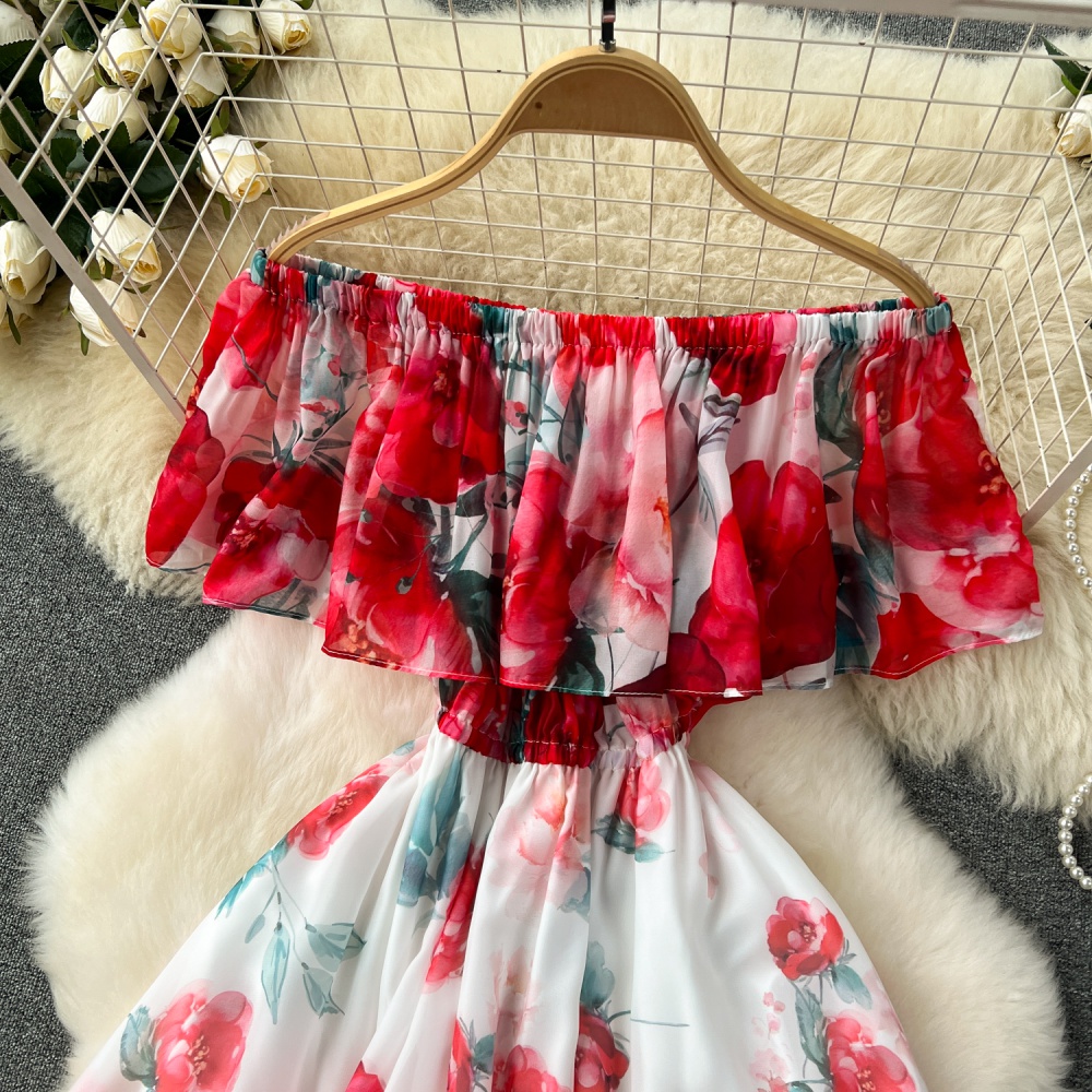 Floral pinched waist beautiful dress for women