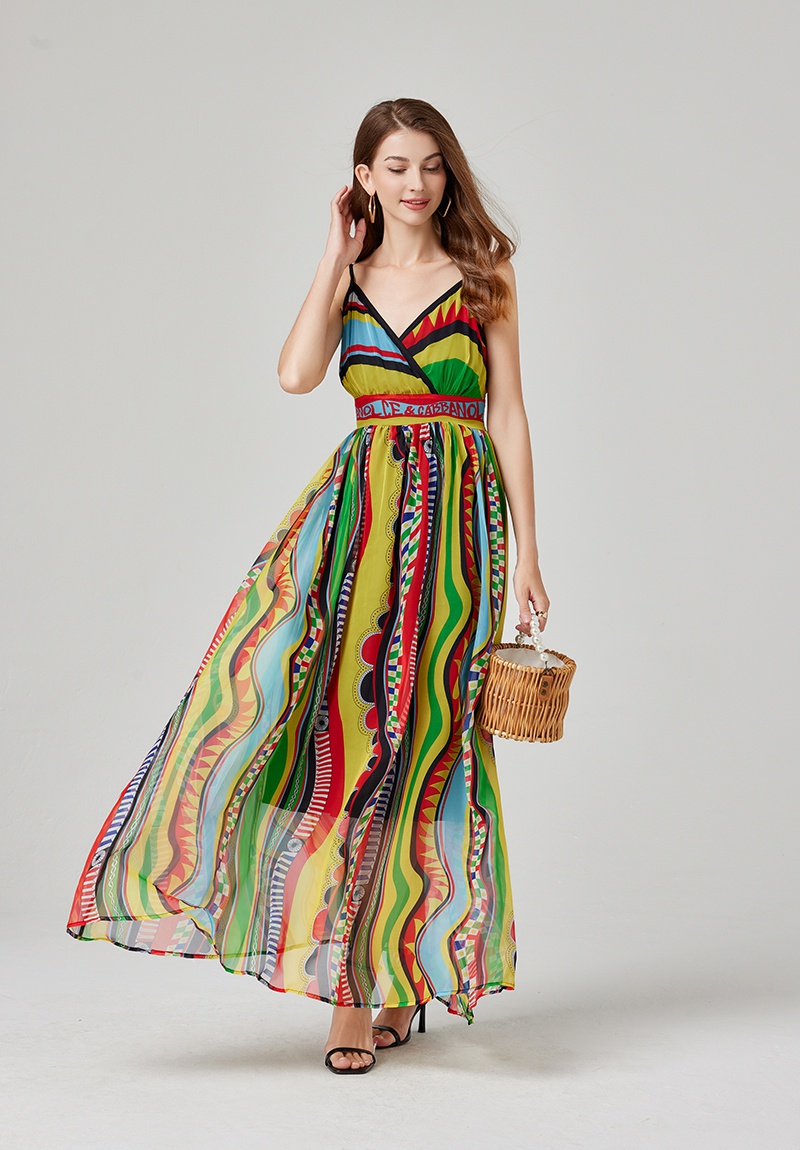 Printing sexy A-line big skirt high waist dress