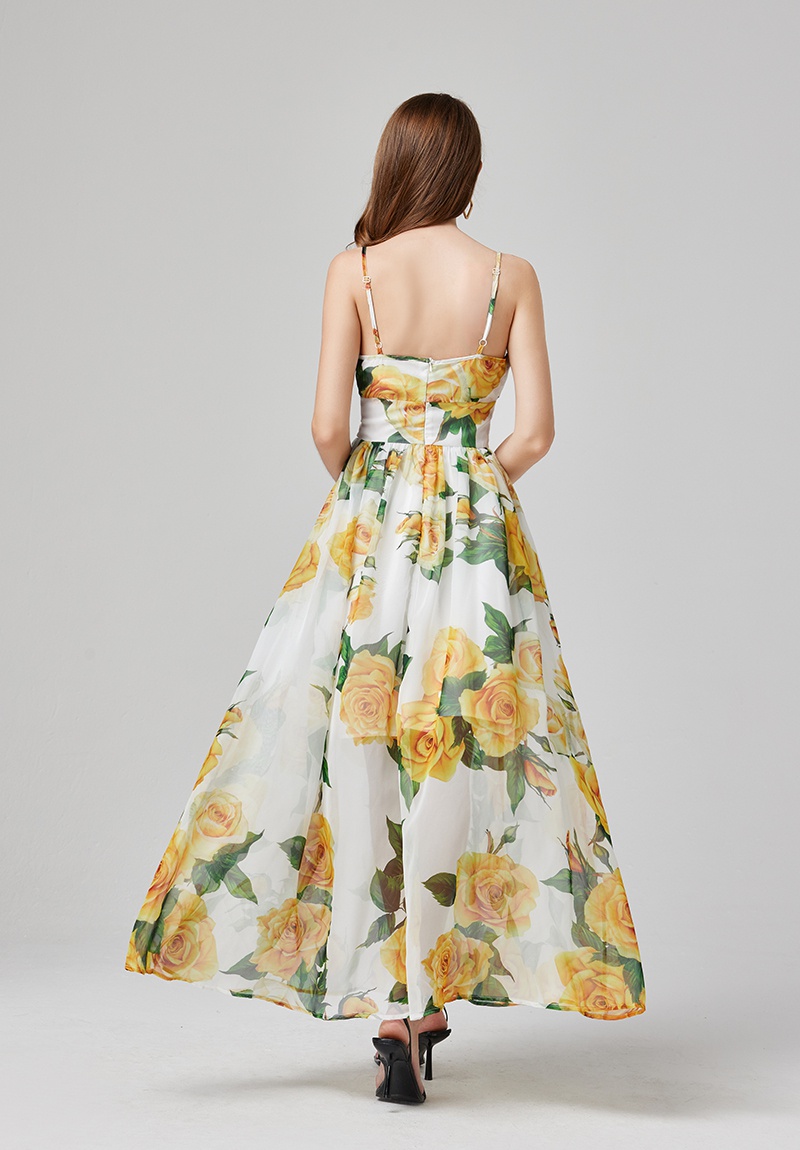Printing sexy A-line big skirt high waist dress