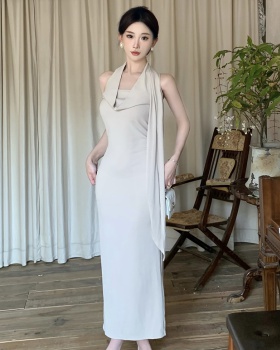 Halter slim summer long dress split spicegirl dress for women