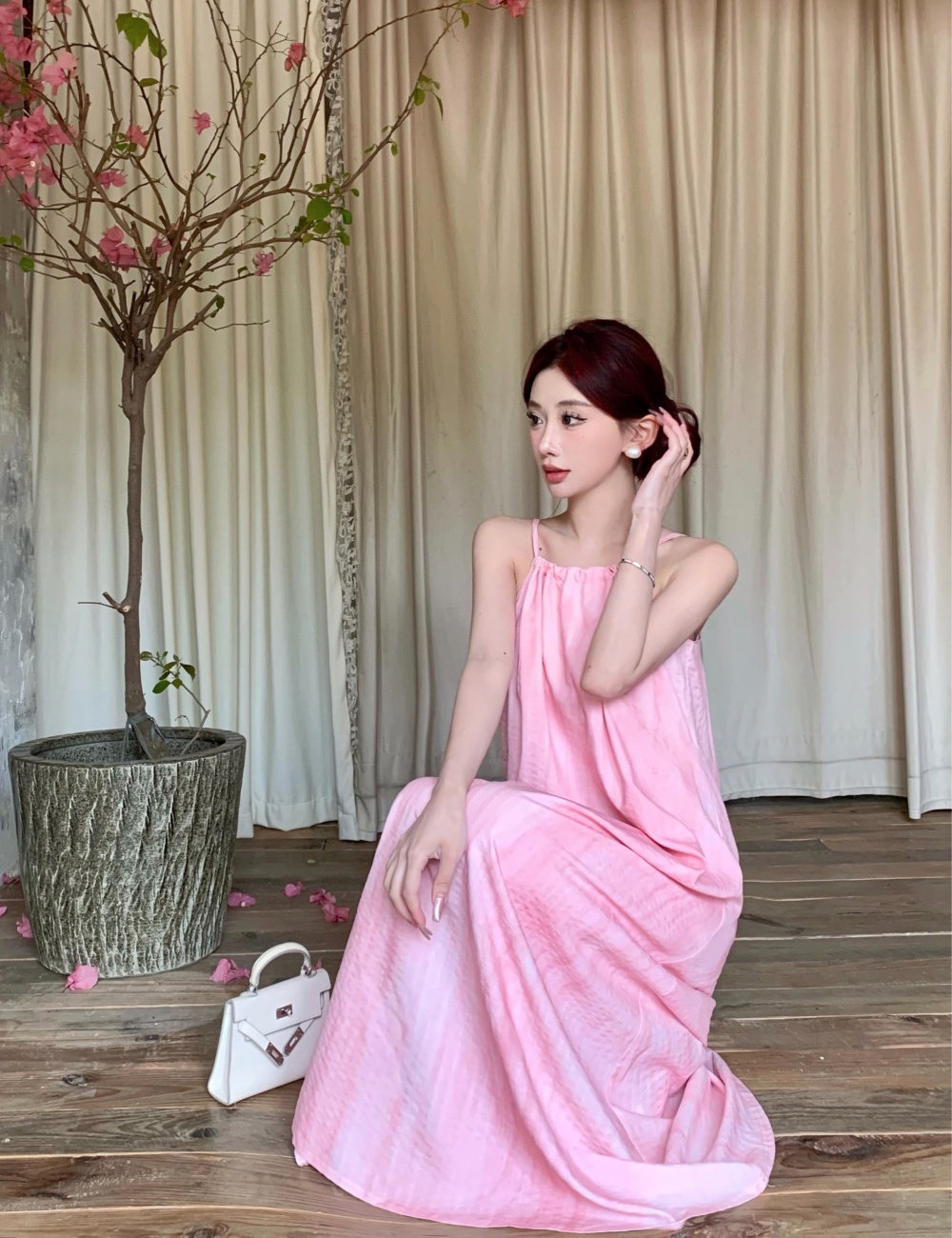 Spicegirl pink dress seaside summer long dress for women