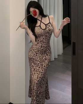 Package hip hollow long dress sexy leopard dress