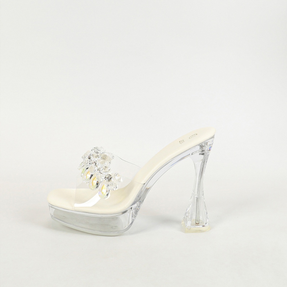 Model square head transparent nightclub crystal sexy slippers