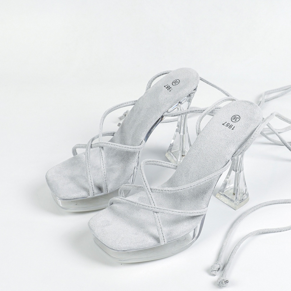 Crystal antiskid model square head transparent sandals
