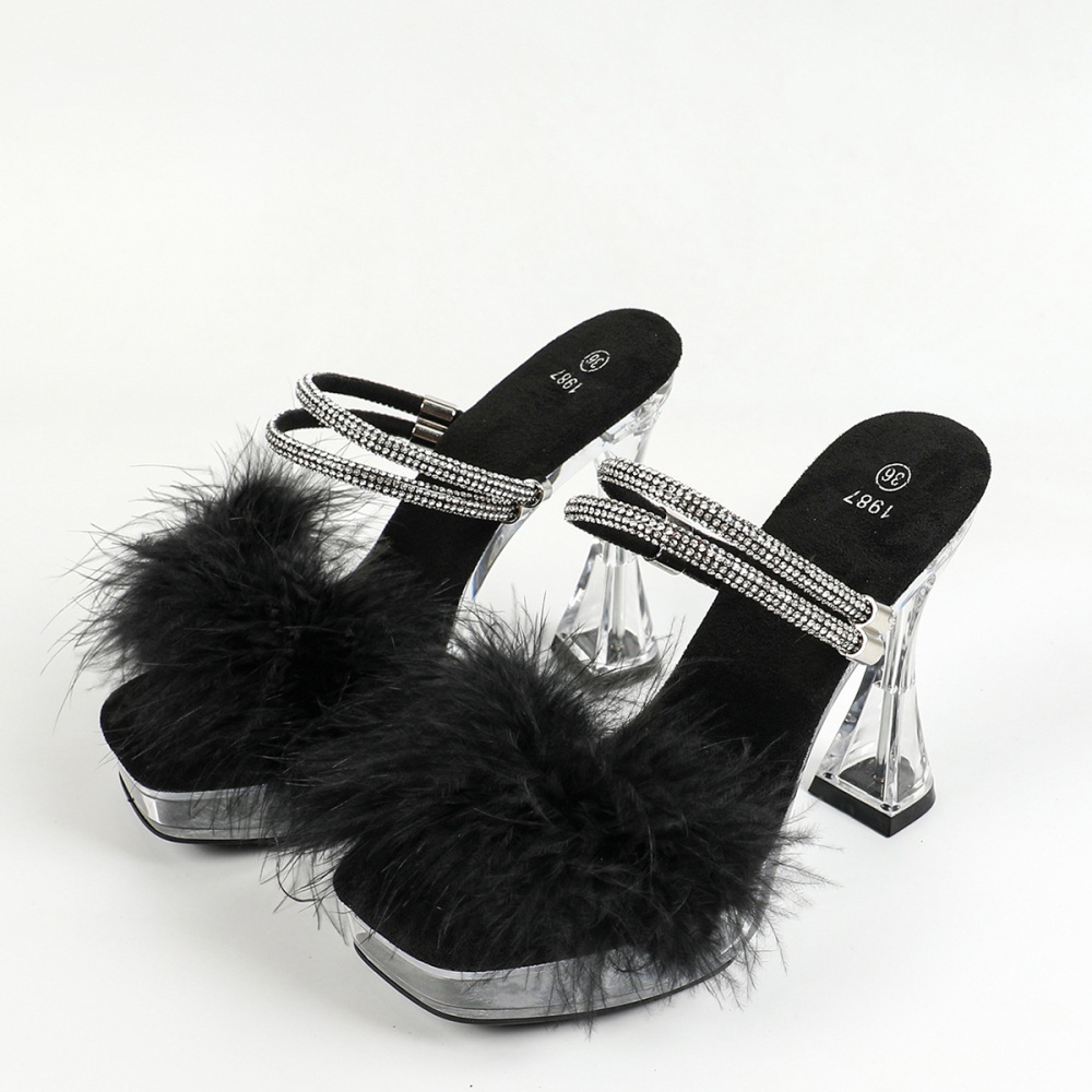 Model antiskid crystal thick nightclub slippers