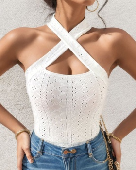 European style slim tops halter pattern vest for women