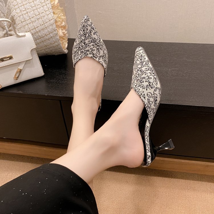 Middle-heel summer fine-root pointed slippers for women