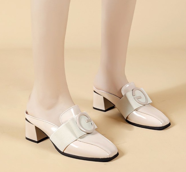 Square head summer middle-heel slippers for women