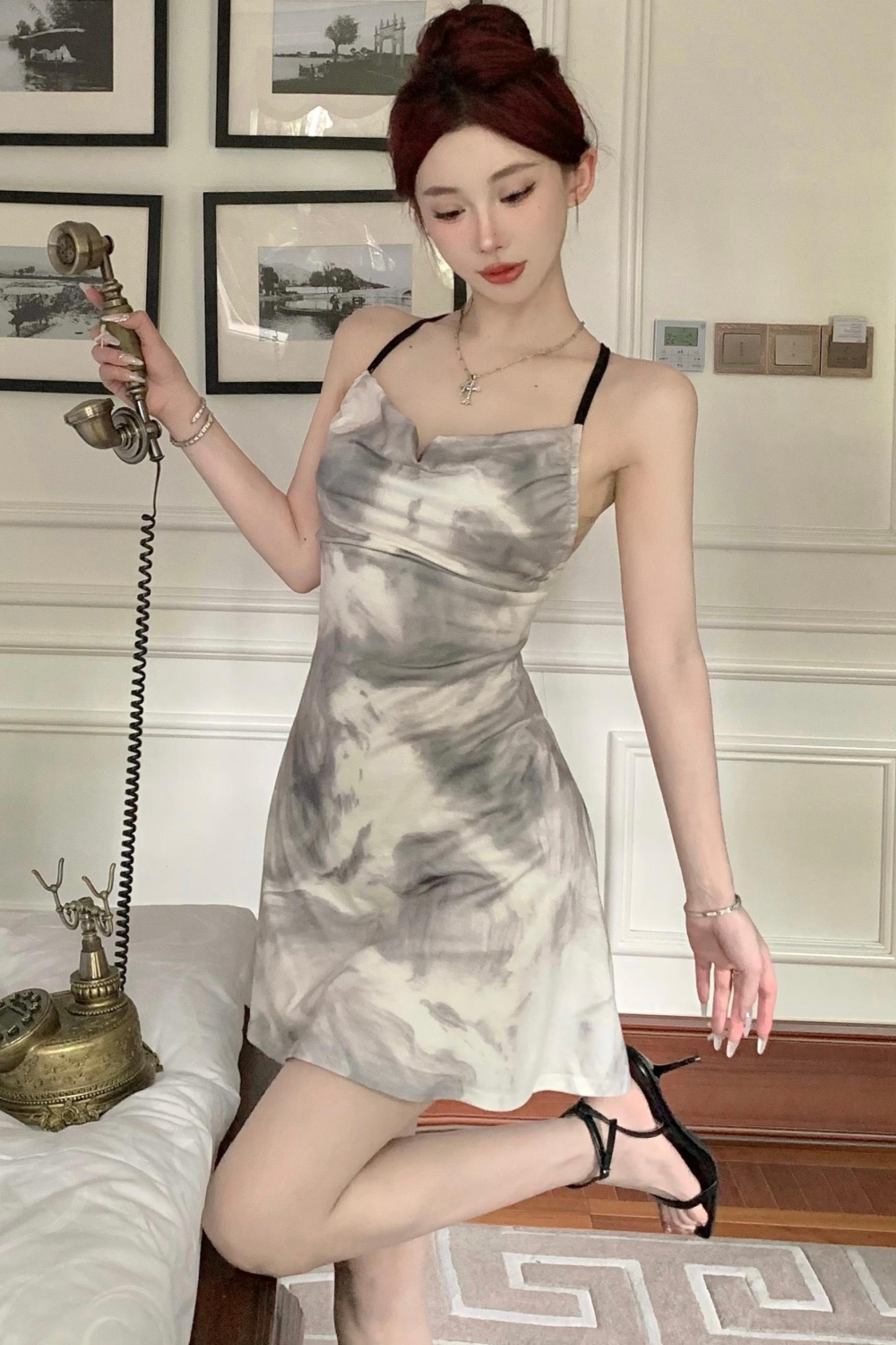 Summer Chinese style T-back slim strap dress