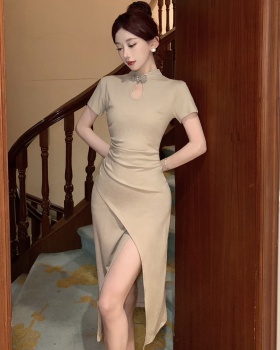 Retro Chinese style temperament dress slit spring slim cheongsam