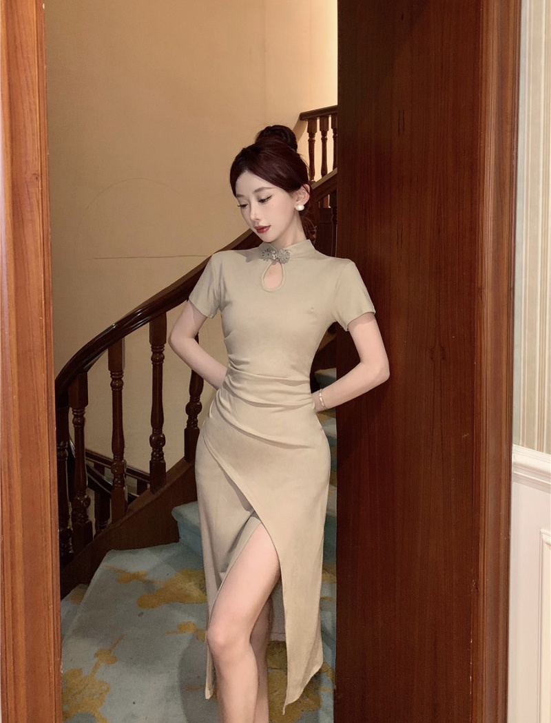Retro Chinese style temperament dress slit spring slim cheongsam