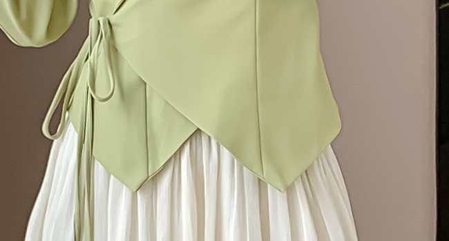 Drape slim business suit high waist apple-green skirt a set
