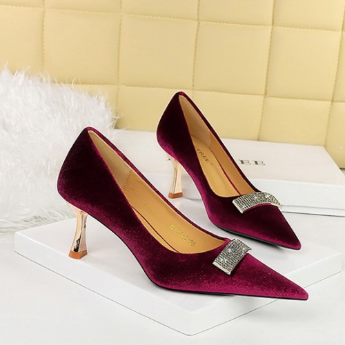 Pointed broadcloth high-heeled shoes banquet shoes