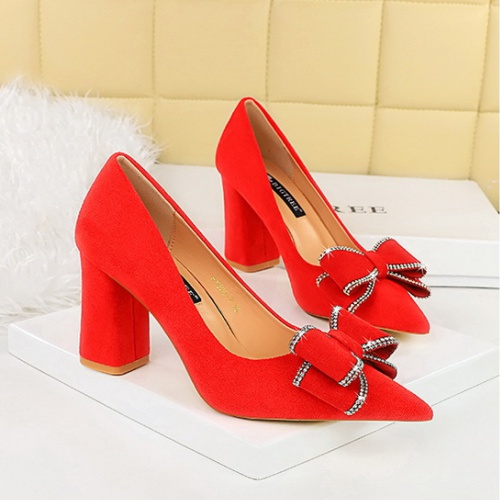 Thick pointed high-heeled shoes bow spring and autumn shoes