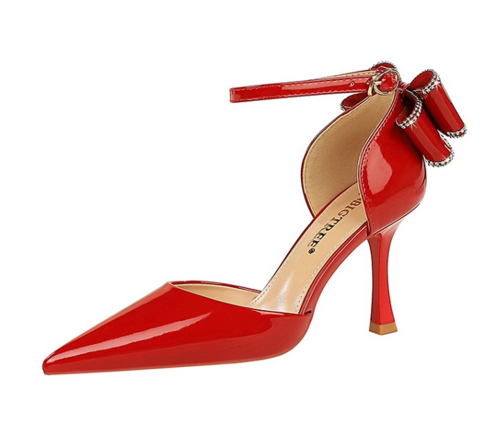 High-heeled patent leather high-heeled shoes bow sandals