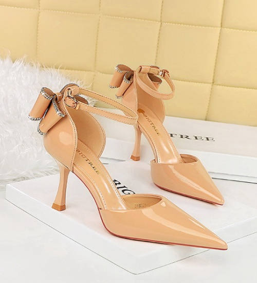 High-heeled patent leather high-heeled shoes bow sandals