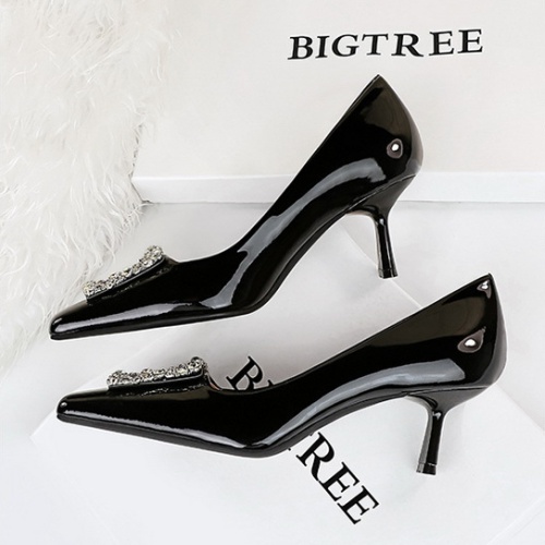 Glossy high-heeled shoes square head shoes for women