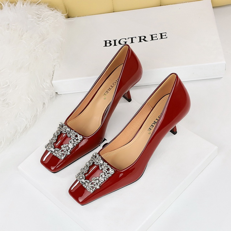 Glossy high-heeled shoes square head shoes for women