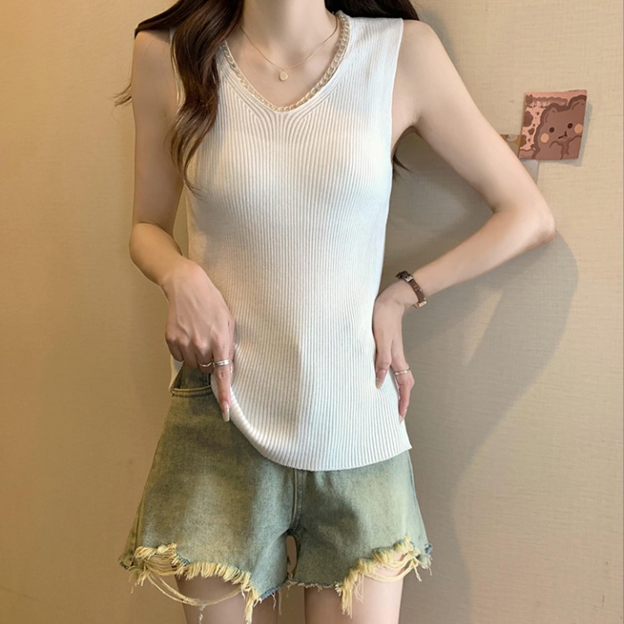 Sling stitching sweater chain ice silk vest for women