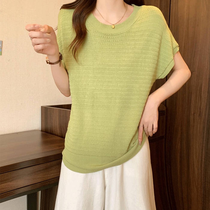 Thin ice silk summer T-shirt round neck slim sweater for women