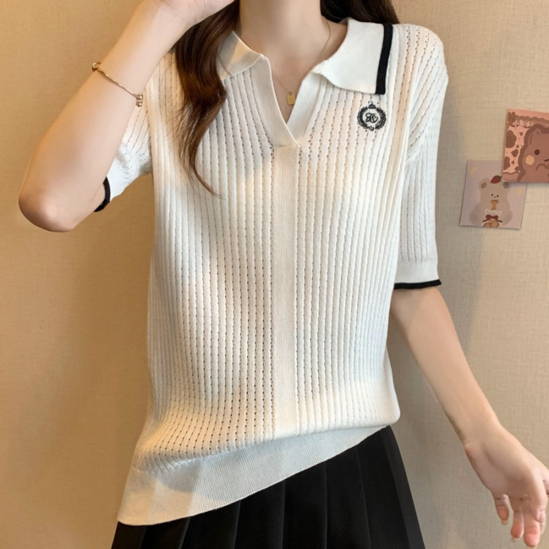 Thin summer T-shirt ice silk embroidery sweater