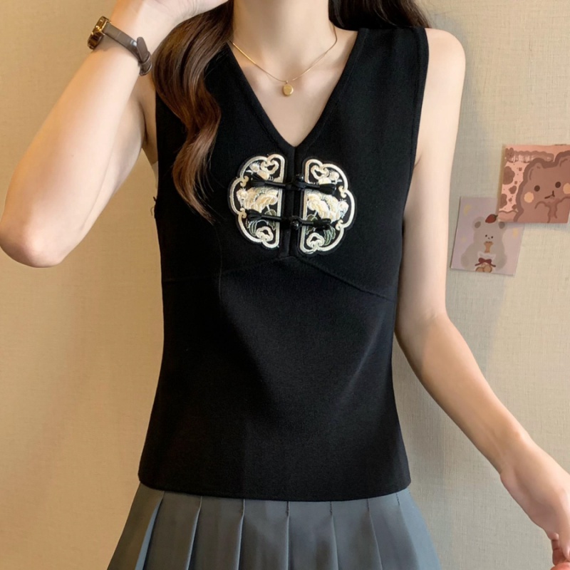 Chinese style thin ice silk knitted summer sling vest