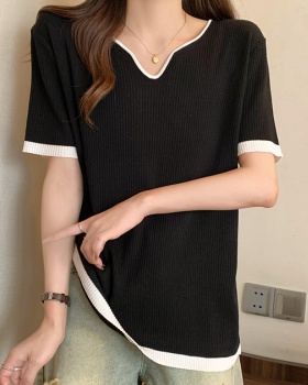Thin ice silk knitted chanelstyle T-shirt for women