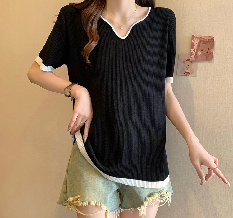 Thin ice silk knitted chanelstyle T-shirt for women