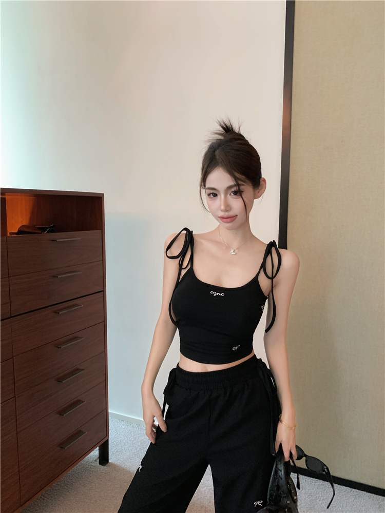 Sling embroidery long pants loose Casual tops a set