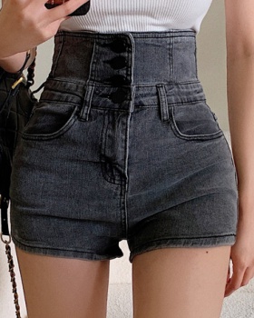 Ultrahigh single-breasted short jeans personality slim shorts