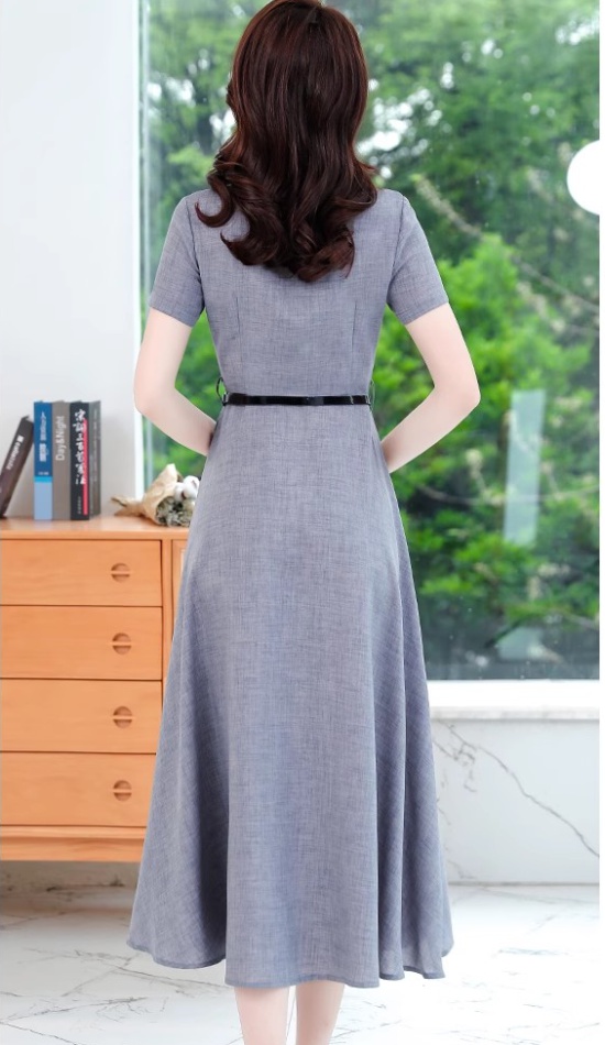 Short sleeve long summer slim Korean style dress