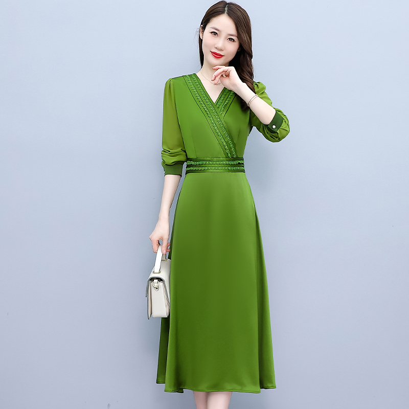 Satin long sleeve pure Cover belly dress for women