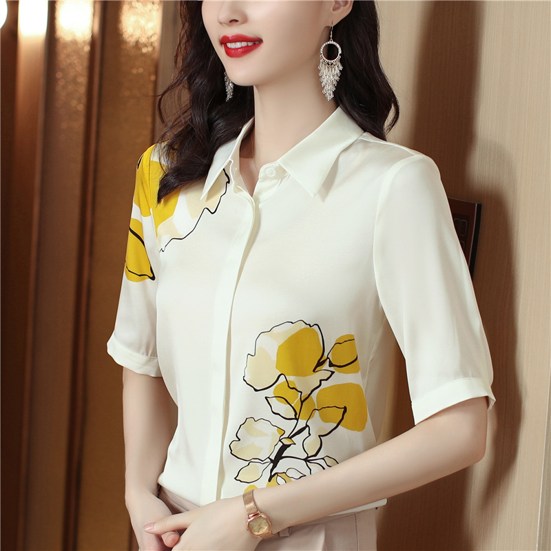 Short sleeve summer silk shirt Korean style large yard tops