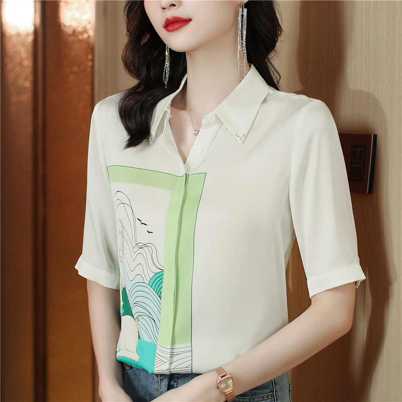 Retro niche real silk slim silk summer shirt for women