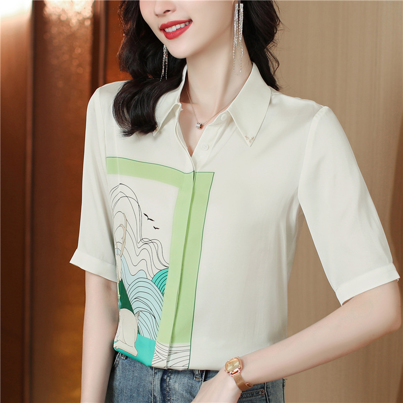 Retro niche real silk slim silk summer shirt for women