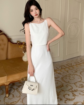 A-line sling formal dress Pseudo-two white dress