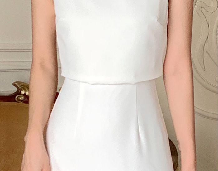 A-line sling formal dress Pseudo-two white dress