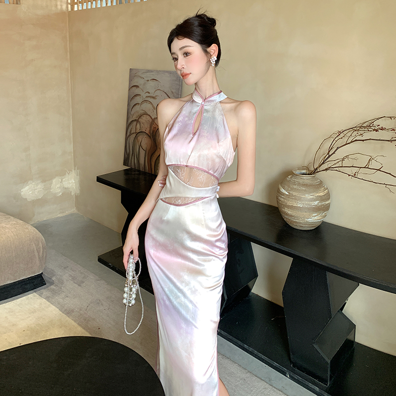 Chinese style sleeveless cheongsam long dress