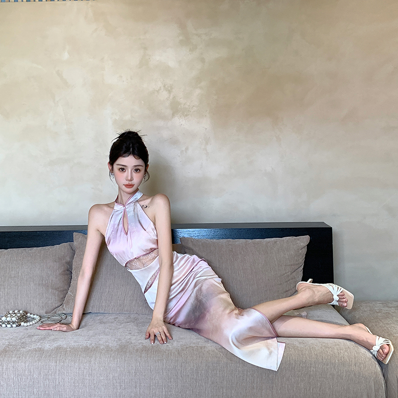 Chinese style sleeveless cheongsam long dress