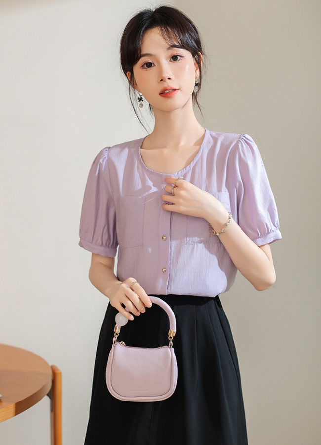 Commuting France style tops round neck summer shirt for women