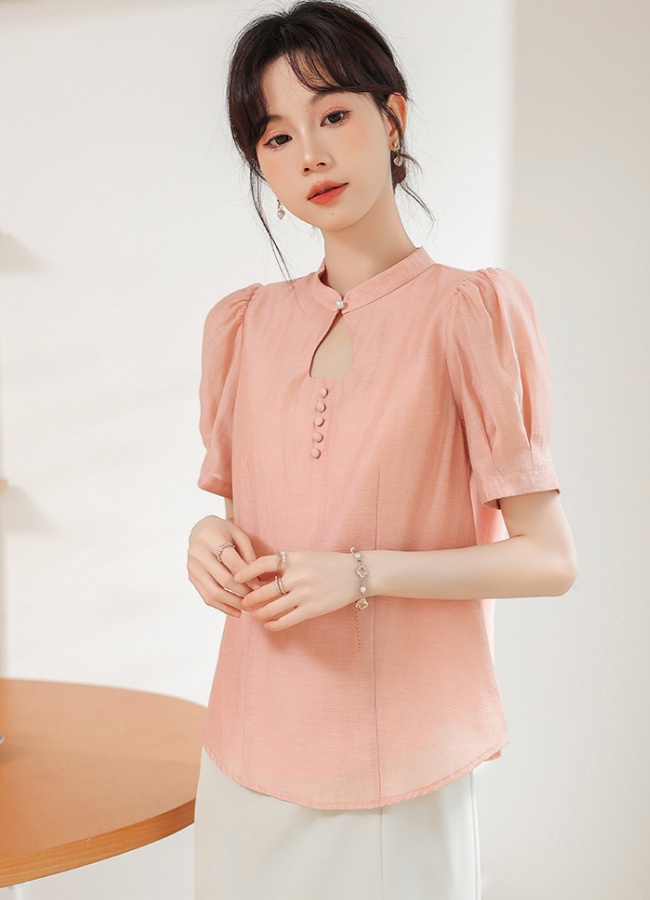 Chinese style light tops cstand collar shirt for women
