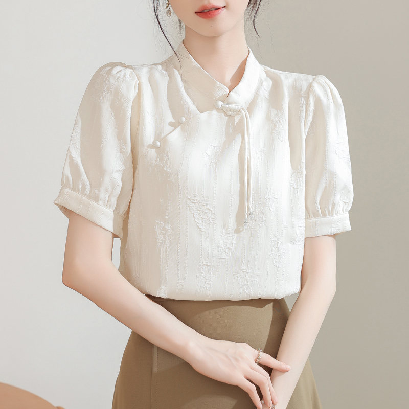Chinese style short sleeve shirt unique jacquard cheongsam