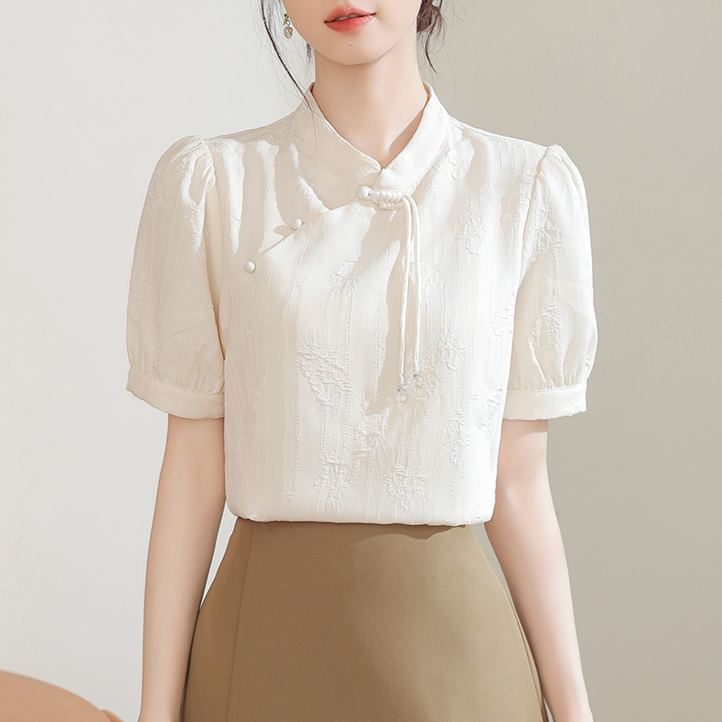 Chinese style short sleeve shirt unique jacquard cheongsam